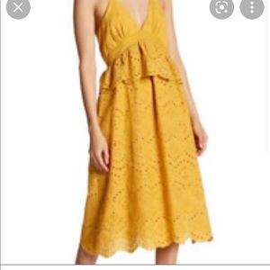 Anthropologie Moon River • Mustard Yellow Eyelet Halter Crochet Midi Dress